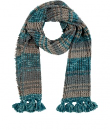 Take an iconic stance on this seasons love for chunky knits with Missonis super soft tonal striped scarf - Knotted textural fringed ends - Layer over everything from chic suede biker jackets to timeless tailored pea coats