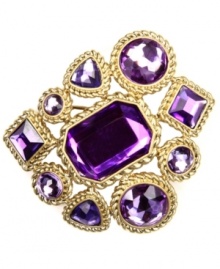 The royal treatment. Regal purple-hued accents make Jones New York's elegant beaded brooch fit for a queen. Crafted in gold tone mixed metal. Item comes packaged in a signature gift box. Approximate size: 2 inches by 2 inches.