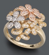 Flaunt fingers decorated with clustered flowers. This detailed ring features a pretty bouquet encrusted with round-cut diamonds (1/2 ct. t.w.). Crafted in 14k rose gold, 14k gold, and 14k white gold.