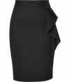 A romantic ruffle add heightened style to this figure-enhancing pencil skirt from Viktor & Rolf  - Fitted waistband, pencil silhouette, asymmetric draped side ruffle, concealed back zip closure -  Wear with a silk blouse, platform heels, and a statement clutch