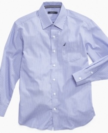 He can pair this striped shirt from Nautica with a pair of chinos or designer denim for a fresh look.