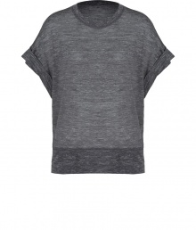 Work an edge of effortless cool into your daytime look with Iros anthracite heather top, detailed in a weighty wool-linen mix perfect for transitioning into the new season in style - Rounded neckline, draped short sleeves, rolled cuffs, stitched trim - Relaxed boxy fit - Layer over camisoles and trend favorite leather leggings