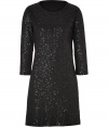 Shimmer into new season glamour with DKNYs allover sequined dress, a perfectly chic addition to your cocktails wardrobe - Round neckline, 3/4 sleeves - Fitted - Wear with a sleek clutch and heels or festive flats