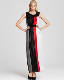 BCBGMAXAZRIA masters the color-block trend to statement-making perfection with this striking iteration, finished with a cinched waist.