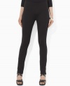 Lauren Ralph Lauren's slim, fitted leg creates a modern look on the flattering Mani petite pant in sleek stretch jersey.