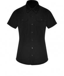 Stylish shirt in fine, pure black cotton - A chic, modern hybrid of the classic polo and the traditional button down in an ultra-soft, summer weight material - Small collar and short sleeves - Full button placket and two flap pockets at chest - Slim, straight cut - Casually cool, perfect for pairing with jeans, chinos and shorts