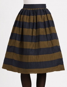 Made from fine mulberry silk, this striped skirt offers a universally flattering A-line silhouette.Solid waistbandBack zipperAbout 27 longMulberry silkDry cleanMade in Italy of imported fabric Model shown is 5'9½ (176cm) wearing US size 4. 