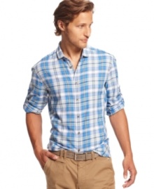 So long preppy plaid. This shirt from Hugo Boss exudes city style.