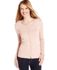 Embellish your look in this Elementz cardigan, complete with pearlized details at the neckline.