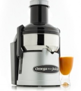 Throw it all in this juicer! With its unique extra large mouth, the Omega juicer takes on whole fruits and vegetables and continuously juices and extracts pulp for an incredibly smooth deliciously healthy blend. The heavy duty stainless steel construction stands strong against everything you throw in it. 10-year warranty.