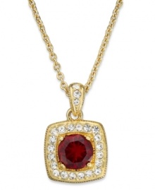 Paint the town red. This pendant necklace from Eliot Danori is crafted from 18k gold-plated brass with  a red crystal framed by sparkling cubic zirconias. (1 ct. t.w.) Approximate length: 16 inches + 2-inch extender. Approximate drop: 1/2 inch.