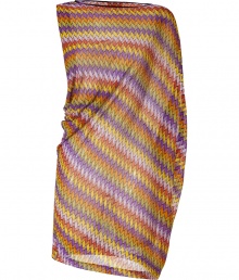 Color-saturated hues and a quintessentially Missoni chevron knit make this yellow minidress an eye-catching evening must - Lightweight, semi-sheer multicolor viscose - Slim cut silhouette with elegant, asymmetric drape detail - Wide, round neckline and oversize, batwing sleeve and armhole - Perfect for parties, vacations and evenings out - Pair with a clutch and platform pumps or sandals