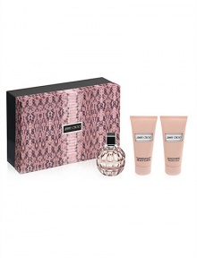 Jimmy Choo introduces this glamorous gift set, perfect for the holiday season. Experience the sensual fragrance of Jimmy Choo with a 3.3 oz. Eau de Parfum, 3.3 oz. Perfumed Body Lotion, and a 3.3 oz. Perfumed Shower Gel. 