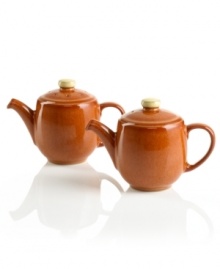 Two little teapots pour salt and pepper in this charming terracotta-colored set to match Denby's Fire dinnerware collection.