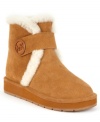 Furry and petitie. MICHAEL Michael Kors' Winter cold weather booties feature the designer's logo on the Velcro front closure and an ultra-cozy shearling lining.