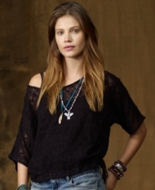 Denim & Supply Ralph Lauren's stylishly cropped knit top brings soft romance to the city streets with its delicate open-knit design and chic drawstring hem.