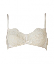 Channel vintage-inspired romance in this ultra-luxe lacy bra from La Perla - Soft lace-detailed cups, lace-up front, adjustable wide set straps, front bow details, back hook and eye closure - Perfect under virtually any outfit or paired with matching panties for stylish lounging