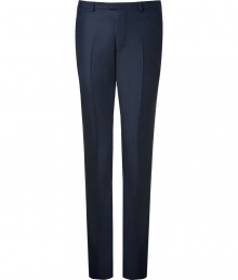 Exquisitely tailored with a flawless slim fit, Jil Sanders blue wool trousers are a wardrobe staple guaranteed to give your look a seamlessly sophisticated edge - Side and buttoned back slit pockets, hidden hook closure, belt loops, flat front -  Contemporary slim fit - Wear with an immaculately cut shirt and matching slim fit blazer