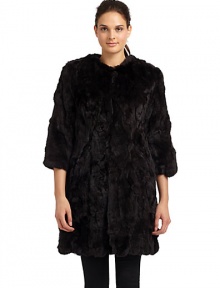 THE LOOKLuxurious pieced rabbit furJewelneckConcealed hook-and-bar closureThree-quarter length sleevesTHE FITAbout 36 from shoulder to hemTHE MATERIALDyed pieced rabbit furFully linedCARE & ORIGINDry clean by fur specialistImportedFur origin: ChinaModel shown is 5'10 (177cm) wearing US size Small. 