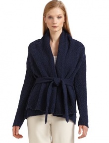 THE LOOKExaggerated shawl collarOpen-front styleLong sleevesRemovable tie-belt with belt loopsTHE FITAbout 27½ from shoulder to hemTHE MATERIAL75% wool/25% nylonCARE & ORIGINDry cleanImportedModel shown is 5'10 (177cm) wearing US size Small. 