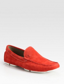 Buttery-soft suede slip-on loafer with sporty contrast rubber sole.Suede upperLeather liningPadded insoleRubber soleImported