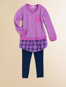 Back to school cool takes a whole new meaning with this preppy meets punky tunic and leggings set. Tunic CrewneckLong sleevesPullover styleLayered-look shirttail hem Leggings Elasticized waistbandCottonMachine washImported