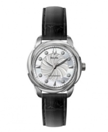 Swirling intrigue marks the dial of this handsome Precisionist watch by Bulova.