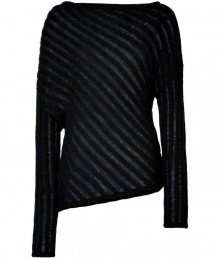 Add an edge of optical intrigue to your luxe knitwear collection with Donna Karans diagonal striped pullover, detailed in a super soft mix of mohair for results as cozy as they are chic - Boat-neckline, long sleeves, dropped shoulders, asymmetrical hemline, allover sheer and opaque knit striping - Fitted - Team with pencil skirts and jet black statement accessories