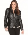 Add a modern edge to any outfit with INC's faux leather plus size jacket-- it's a style staple!