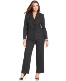 Evan Picone updates the essential plus size pantsuit with sleek pinstripes that mean business.