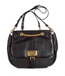 Edgy chain details add stylish juxtaposition to this vintage-inspired leather bag from Marc by Marc Jacobs will add trend-right edge to any look - Front flap with logo plaque and chain, top carrying handle and convertible shoulder strap, gathered side details, pebbled leather - Perfect for daily use or off-duty cool