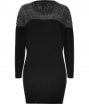 With a chic 1980s-inspired style, this two-tone knit dress from See by Chloe doubles as a must-have casual or dressed up staple - Round neck, three-quarter sleeves, colorblocking at neckline and shoulders, ribbed detailed skirt, fitted silhouette, mini length - Wear with a leather jacket and high heel booties