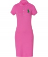 Stylish dress in fine pink cotton stretch - A casual classic from cult label Polo Ralph Lauren - Traditional, button down polo style with small collar and short sleeves - Oversize decorative embroidered logo at chest - Slim skirt hits just above the knees - Fitted cut creates a particularly flattering silhouette - A sporty-chic go-to in any wardrobe ideal for work and play - Pair with a cropped cardigan and strappy sandals, or layer with a blazer and style with ballet flats