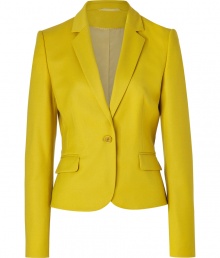 With its sharply tailored fit and timeless classic styling, Hugos bright blazer is a workweek essential - Peaked lapel, long sleeves, buttoned cuffs, single button closure, front flap pockets - Slightly shorter, tailored fit - Pair with a crisp white shirt and jeans, or dress up for work with a pencil skirt and peep-toes