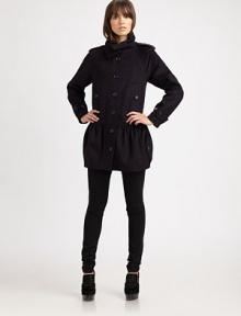 A brilliant, military-inspired take on a classic coat style, this design features a luxurious combination of wool and cashmere.Fold-over collarButton-tab detail on sleevesEpaulettesButton frontFlap pocketsFlounce hemBack yokeFully lined About 30 from shoulder to hem80% virgin wool/20% cashmereDry cleanMade in Italy of imported fabric Model shown is 5'9½ (176cm) wearing US size 4. 