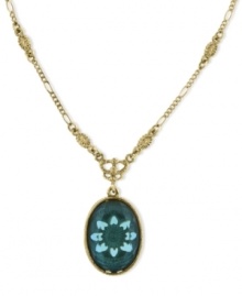 Elegance to envy. A indigo-hued pendant necklace from 2028 that recalls vintage charm. With an oval-shaped plastic indicolite stone. Crafted in gold tone mixed metal. Approximate length: 16 inches + 3-inch extender. Approximate pendant drop: 1-1/2 inches.