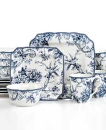 Boasting incredible detail in a romantic blossom and bird design, the Adelaide porcelain dinnerware set brings charm and tradition to your table. From 222 Fifth.