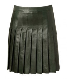 Your new season style just got more chic with this ultra-luxe pleated leather skirt from Salvatore Ferragamo - Allover pleating, concealed side zip closure, made with supple smooth leather - Fitted waist - Wear with a cashmere turtleneck, a neutral-hued cape, and classic pumps