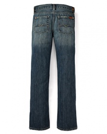 The perfect look for his everyday style, this comfy straight leg jean rocks iron set wrinkles, fading and abraded edges.