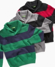 Stock up on this essential sweater from Greendog with a distinctive shawl collar and chunky stripes.