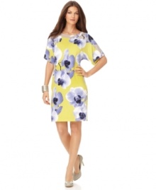 An oversized floral print adds an irreverent appeal to this Alfani dress -- perfect for a boldly colorful look!