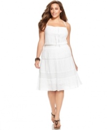 Stay cool and look cute with DKNY Jeans' sleeveless plus size dress, defined by a flattering A-line shape.