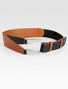 Featuring a striking, alloy-plated buckle, a horseshoe-shaped belt with unmistakable style.About 2 wideLeatherImported