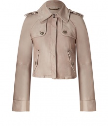 With a cropped trench style, this leather jacket from &G Dolce & Gabbana boasts must-emulate new-season style - Spread collar, epaulets, long sleeves, concealed front placket, flap chest detail, flap pockets, button-detailed back yoke, cropped - Style with high waisted skinnies, a printed blouse, and platform booties