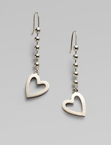 An open heart, etched with the Gucci name, dangles from a bold ball chain, crafted of polished sterling silver. Sterling silver Drop, about 2¼ Heart length, about ½ Ear wire Made in Italy