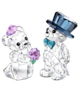 Romance is in the air for Kris Bear. A radiant bride with a violet bouquet and groom wearing a top hat and tails make this Swarovski duo a cute gift for the happy couple.