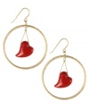 Hearts content. What's not to love about these chic hoop earrings from RACHEL Rachel Roy? The inner heart design lets you reveal your romantic side each time you wear them. Crafted in gold tone mixed metal. Approximate drop: 2-1/2 inches.