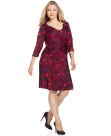 Look sensational and slender with Elementz' three-quarter sleeve plus size dress, featuring a slimming panel inset and an A-line shape.