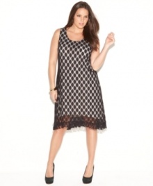 Get spotted with INC's sleeveless plus size dress, crafted from a sheer dot print-- it's perfect for date night!