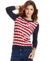 Warm-up in patriotic style! Red and white stripes plus a polka dot print totally evokes the American flag.